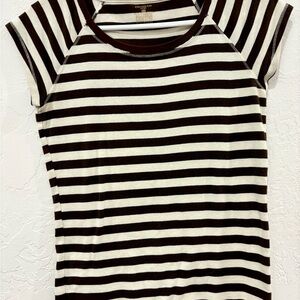 Jones New York Chocolate and Cream Striped Tee